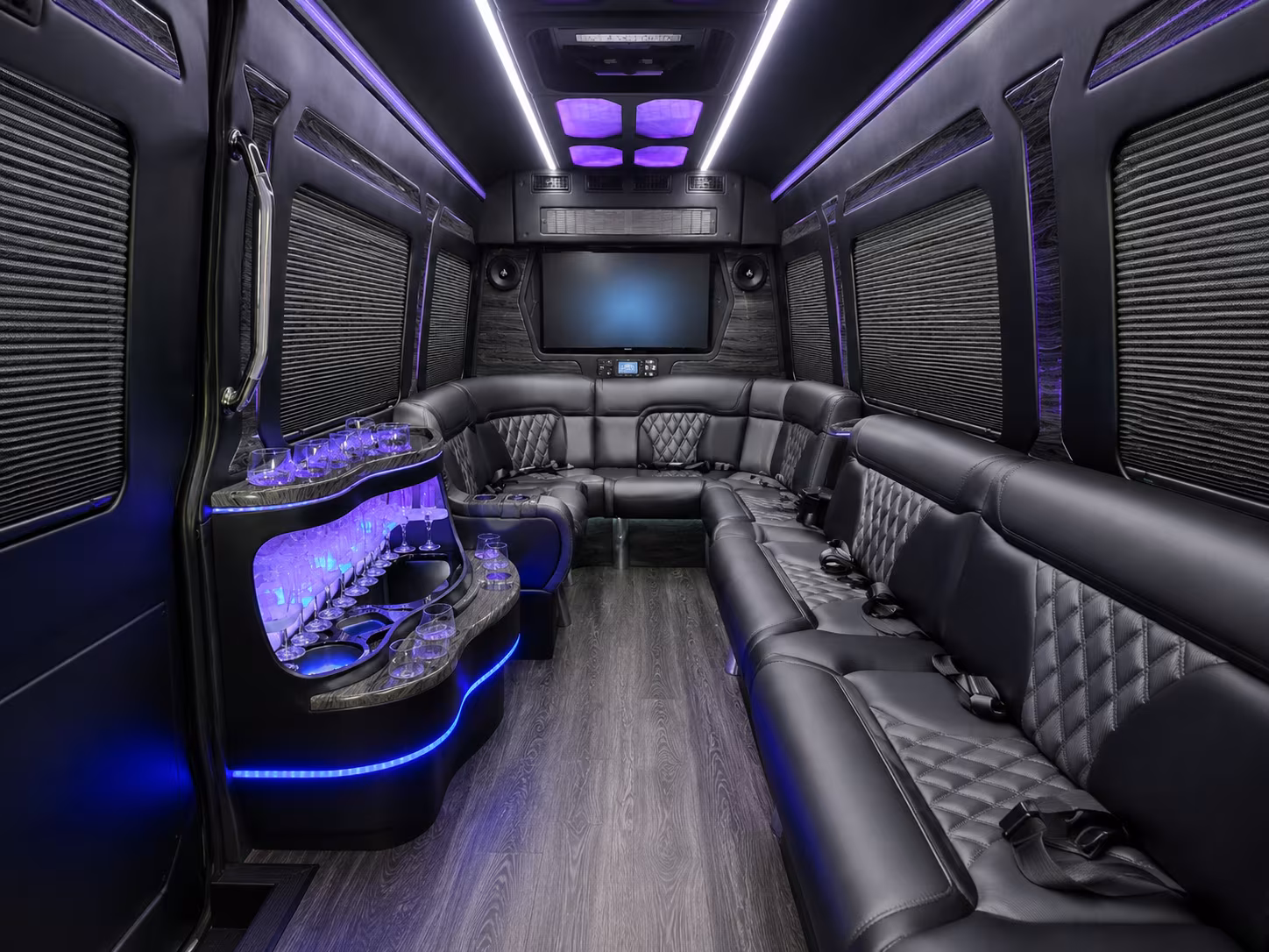 billings 20 passenger party bus interior