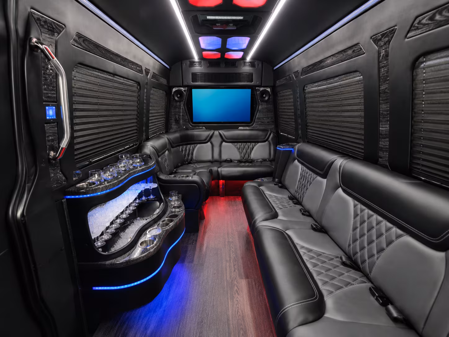 billings 50 passenger party bus interior